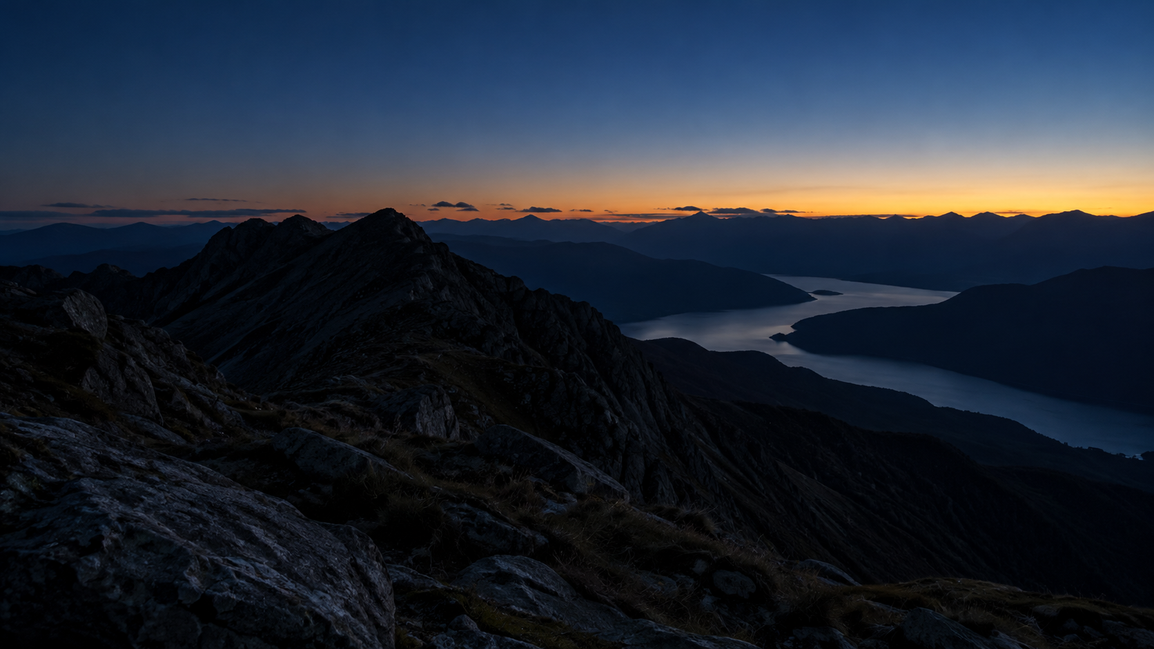 A mountain ridge at dusk