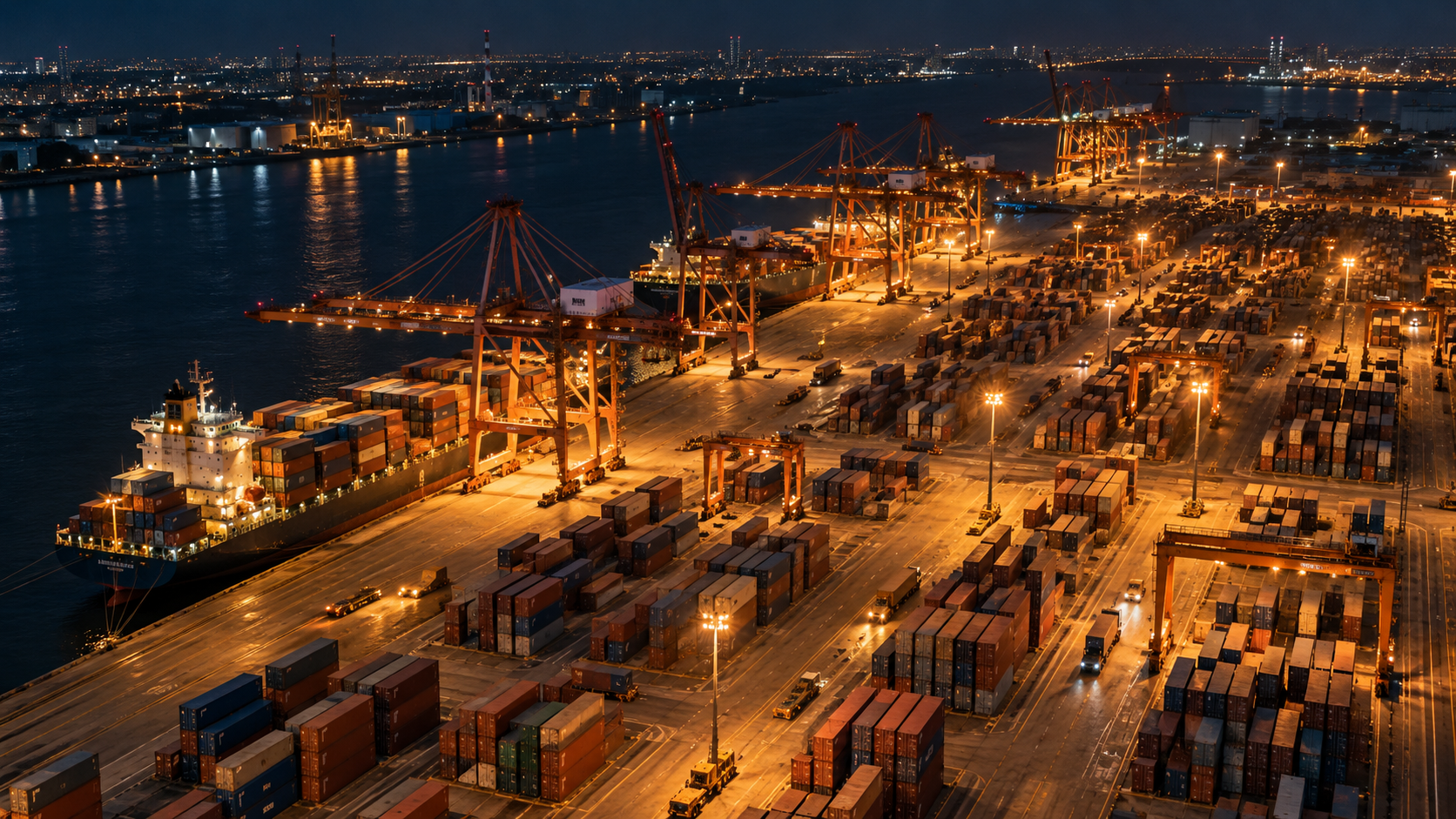 A container port at night