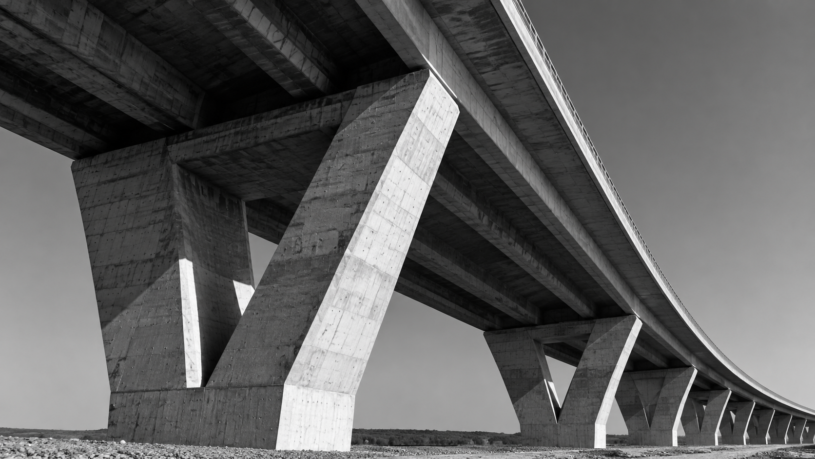 A concrete bridge seen from below